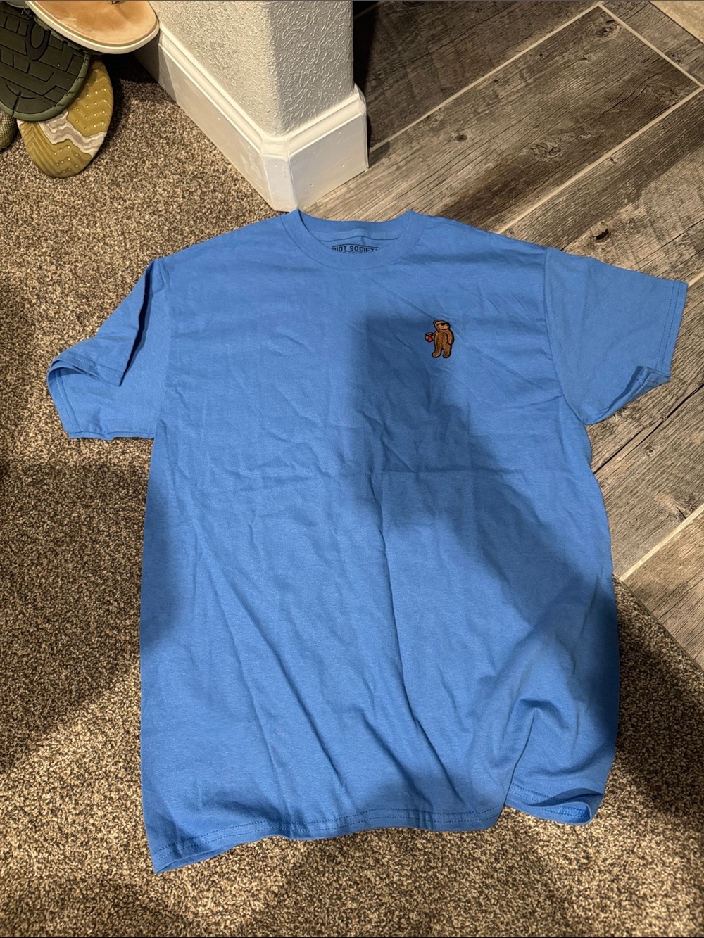 riot society Blue Short-Sleeve Tee with Small Bear Patch